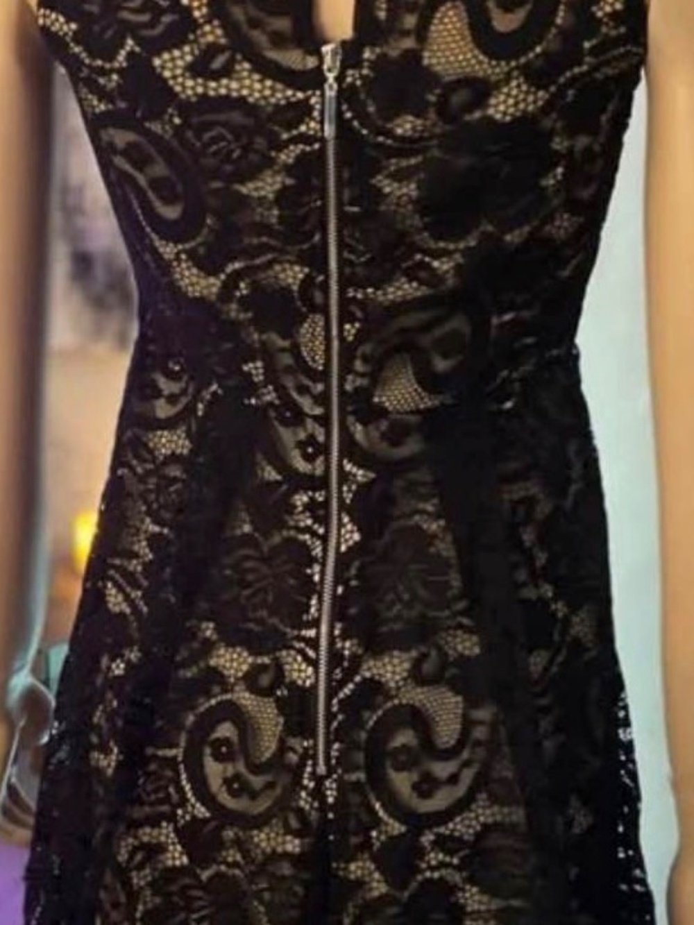 NWT: Ricki’s Sleeveless Nude with Black Lace Overlay A-Line  Dress - Size 2 - Picture 9 of 12